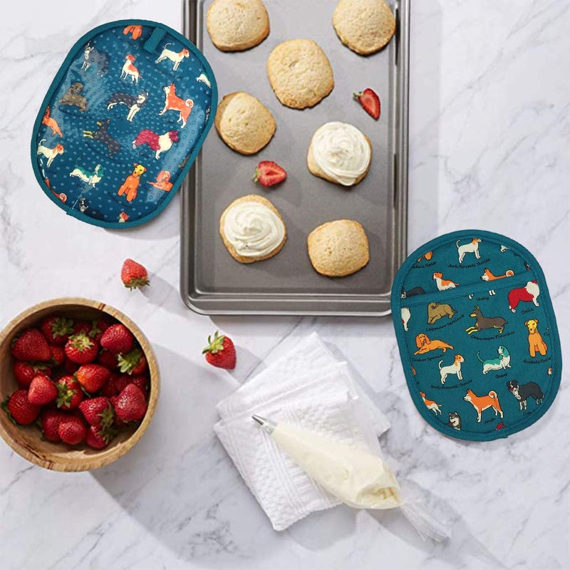 RED LMLDETA Pot Holders Set of 2 with Transparent Clear Silicone Shell and Nice Dog Flower Cotton Lining, Heat Resistant to 500 F Kitchen Oven Gloves Pot Holder for Cooking (Blue Dog, Potholders) - Image 4
